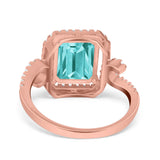 Halo Radiant Cut Wedding Engagement Ring Round Simulated Cubic Zirconia 925 Sterling Silver