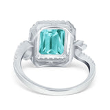 Halo Radiant Cut Wedding Engagement Ring Round Simulated Cubic Zirconia 925 Sterling Silver