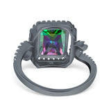 Halo Radiant Cut Wedding Engagement Ring Round Simulated Cubic Zirconia 925 Sterling Silver