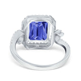 Halo Radiant Cut Wedding Engagement Ring Round Simulated Cubic Zirconia 925 Sterling Silver