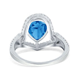 Halo Pear Shape Wedding Engagement Ring Round Simulated Cubic Zirconia 925 Sterling Silver