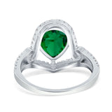 Halo Pear Shape Wedding Engagement Ring Round Simulated Cubic Zirconia 925 Sterling Silver