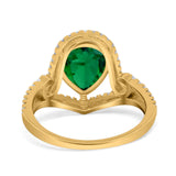 Halo Pear Shape Wedding Engagement Ring Round Simulated Cubic Zirconia 925 Sterling Silver