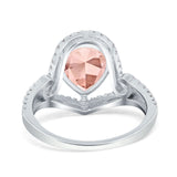 Halo Pear Shape Wedding Engagement Ring Round Simulated Cubic Zirconia 925 Sterling Silver