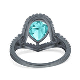 Halo Pear Shape Wedding Engagement Ring Round Simulated Cubic Zirconia 925 Sterling Silver