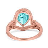 Halo Pear Shape Wedding Engagement Ring Round Simulated Cubic Zirconia 925 Sterling Silver