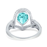 Halo Pear Shape Wedding Engagement Ring Round Simulated Cubic Zirconia 925 Sterling Silver