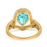 Halo Pear Shape Wedding Engagement Ring Round Simulated Cubic Zirconia 925 Sterling Silver