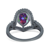 Halo Pear Shape Wedding Engagement Ring Round Simulated Cubic Zirconia 925 Sterling Silver