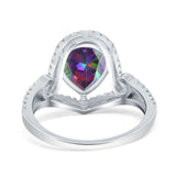 Halo Pear Shape Wedding Engagement Ring Round Simulated Cubic Zirconia 925 Sterling Silver