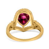 Halo Pear Shape Wedding Engagement Ring Round Simulated Cubic Zirconia 925 Sterling Silver