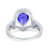 Halo Pear Shape Wedding Engagement Ring Round Simulated Cubic Zirconia 925 Sterling Silver