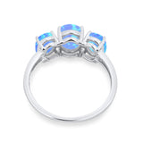 3-Stone Oval Created Opal Fashion Ring 925 Sterling Silver