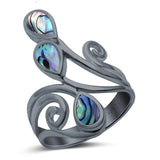Fashion Teardrop Pear Swirl Spiral Ring Rhodium Plated Created Opal 925 Sterling Silver