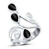Fashion Teardrop Pear Swirl Spiral Ring Rhodium Plated Created Opal 925 Sterling Silver