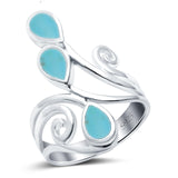 Fashion Teardrop Pear Swirl Spiral Ring Rhodium Plated Created Opal 925 Sterling Silver