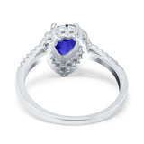 Teardrop Pear Halo Engagement Ring Simulated Cubic Zirconia 925 Sterling Silver