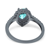 Teardrop Pear Halo Engagement Ring Simulated Cubic Zirconia 925 Sterling Silver