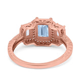 Emerald Cut Halo Engagement Ring Simulated Cubic Zirconia 925 Sterling Silver