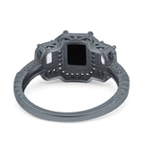 Emerald Cut Halo Engagement Ring Simulated Cubic Zirconia 925 Sterling Silver