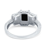 Emerald Cut Halo Engagement Ring Simulated Cubic Zirconia 925 Sterling Silver