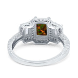 Emerald Cut Halo Engagement Ring Simulated Cubic Zirconia 925 Sterling Silver