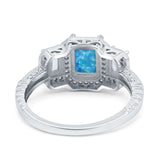 Emerald Cut Halo Engagement Ring Simulated Cubic Zirconia 925 Sterling Silver