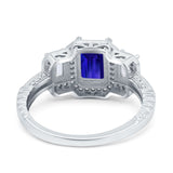 Emerald Cut Halo Engagement Ring Simulated Cubic Zirconia 925 Sterling Silver