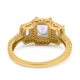 Emerald Cut Halo Engagement Ring Simulated Cubic Zirconia 925 Sterling Silver