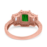 Emerald Cut Halo Engagement Ring Simulated Cubic Zirconia 925 Sterling Silver