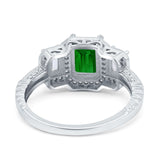 Emerald Cut Halo Engagement Ring Simulated Cubic Zirconia 925 Sterling Silver