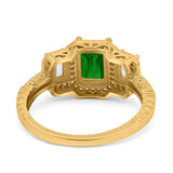 Emerald Cut Halo Engagement Ring Simulated Cubic Zirconia 925 Sterling Silver