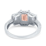 Emerald Cut Halo Engagement Ring Simulated Cubic Zirconia 925 Sterling Silver