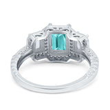 Emerald Cut Halo Engagement Ring Simulated Cubic Zirconia 925 Sterling Silver