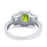 Emerald Cut Halo Engagement Ring Simulated Cubic Zirconia 925 Sterling Silver