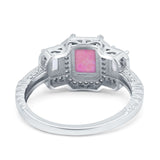 Emerald Cut Halo Engagement Ring Simulated Cubic Zirconia 925 Sterling Silver