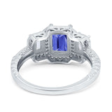 Emerald Cut Halo Engagement Ring Simulated Cubic Zirconia 925 Sterling Silver