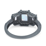 Emerald Cut Halo Engagement Ring Simulated Cubic Zirconia 925 Sterling Silver