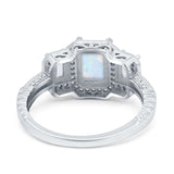 Emerald Cut Halo Engagement Ring Simulated Cubic Zirconia 925 Sterling Silver