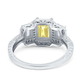 Emerald Cut Halo Engagement Ring Simulated Cubic Zirconia 925 Sterling Silver