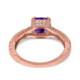 Cushion Cut Art Deco Engagement Ring Simulated Cubic Zirconia 925 Sterling Silver
