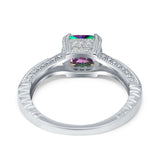 Cushion Cut Art Deco Engagement Ring Simulated Cubic Zirconia 925 Sterling Silver