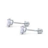 14k White Gold Round Solitaire Stud Earrings with Screw Back Simulated Cubic Zirconia