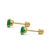 14k Yellow Gold Round Solitaire Stud Earrings with Screw Back Simulated Green Emerald Cubic Zirconia