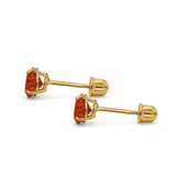 14k Yellow Gold Round Solitaire Stud Earrings with Screw Back Simulated Garnet Cubic Zirconia