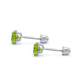 14k White Gold Round Solitaire Stud Earrings with Screw Back Simulated Peridot Cubic Zirconia