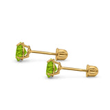 14k Yellow Gold Round Solitaire Stud Earrings with Screw Back Simulated Peridot Cubic Zirconia