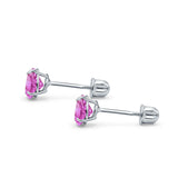 14k White Gold Round Solitaire Stud Earrings with Screw Back Simulated Pink Cubic Zirconia