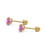 14k Yellow Gold Round Solitaire Stud Earrings with Screw Back Simulated Pink Cubic Zirconia