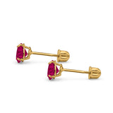 14k Yellow Gold Round Solitaire Stud Earrings with Screw Back Simulated Ruby Cubic Zirconia